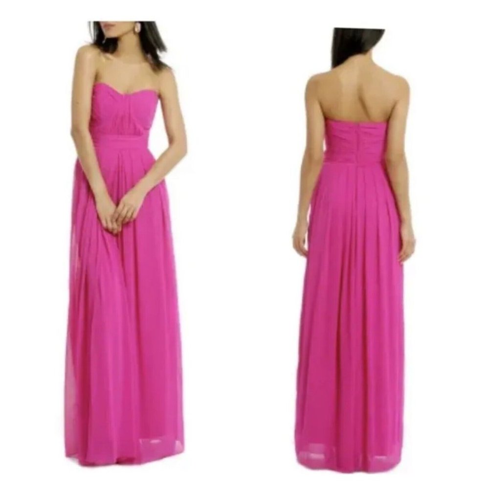 Badgley Mischka Fluorescent Chiffon Strapless Gown Pink